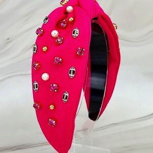 Bright Pink Bejeweled Headband, Football Hairband, Gift for Mom